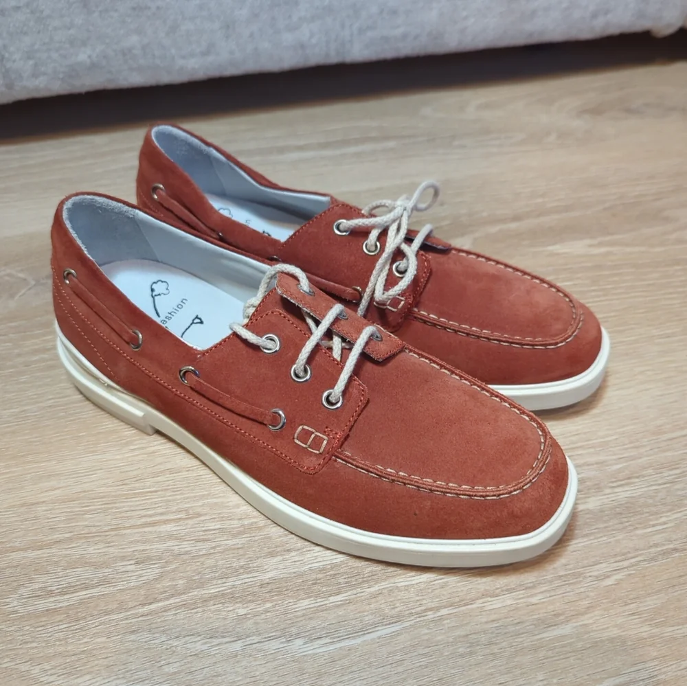 Women's Casamadre Boat Shoes Sneakers Rustic Red suede Moc Oxford Loafers 7.5